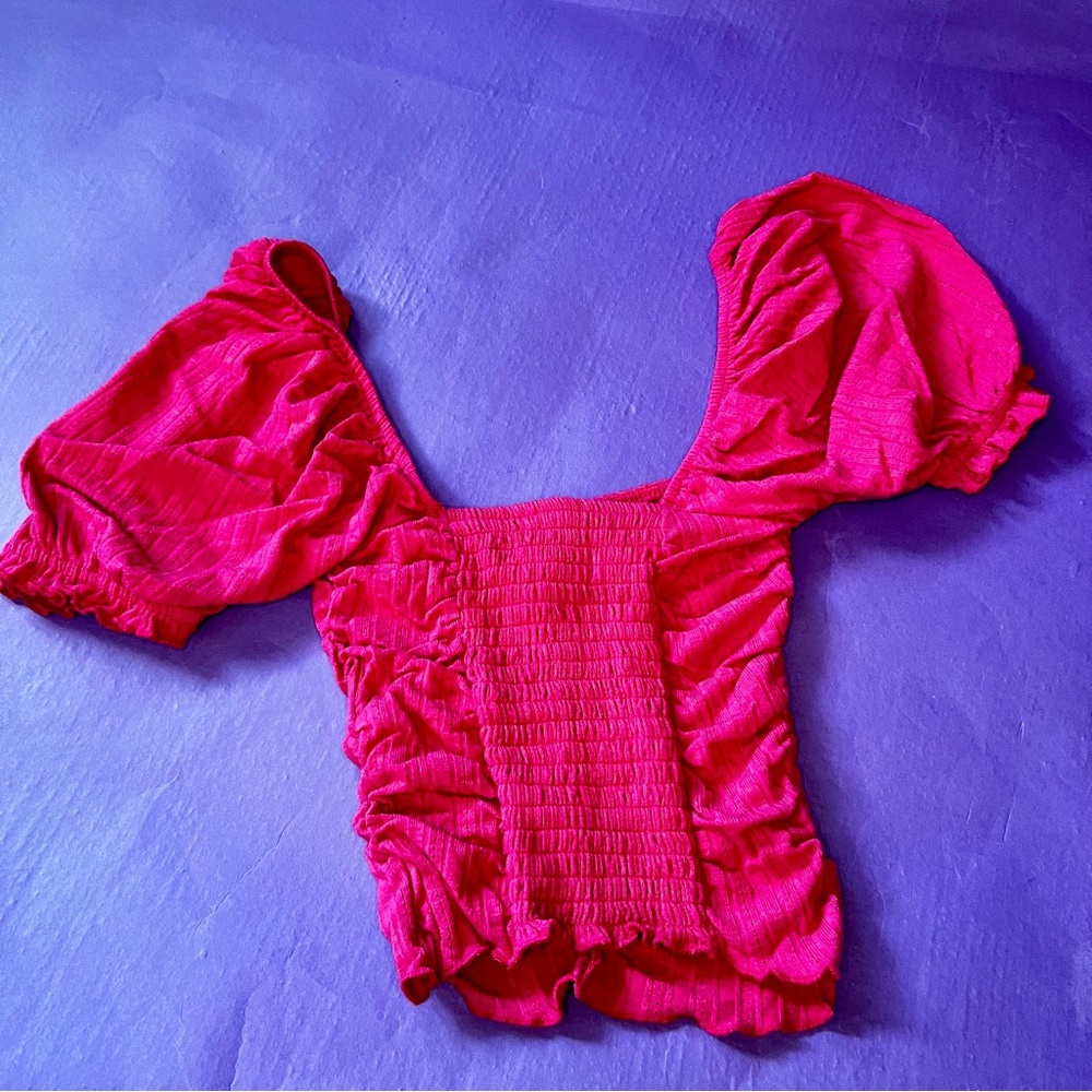 Urban Outfitters “Vienna” pointelle puff sleeve crop top size XS - Picture 5 of 8